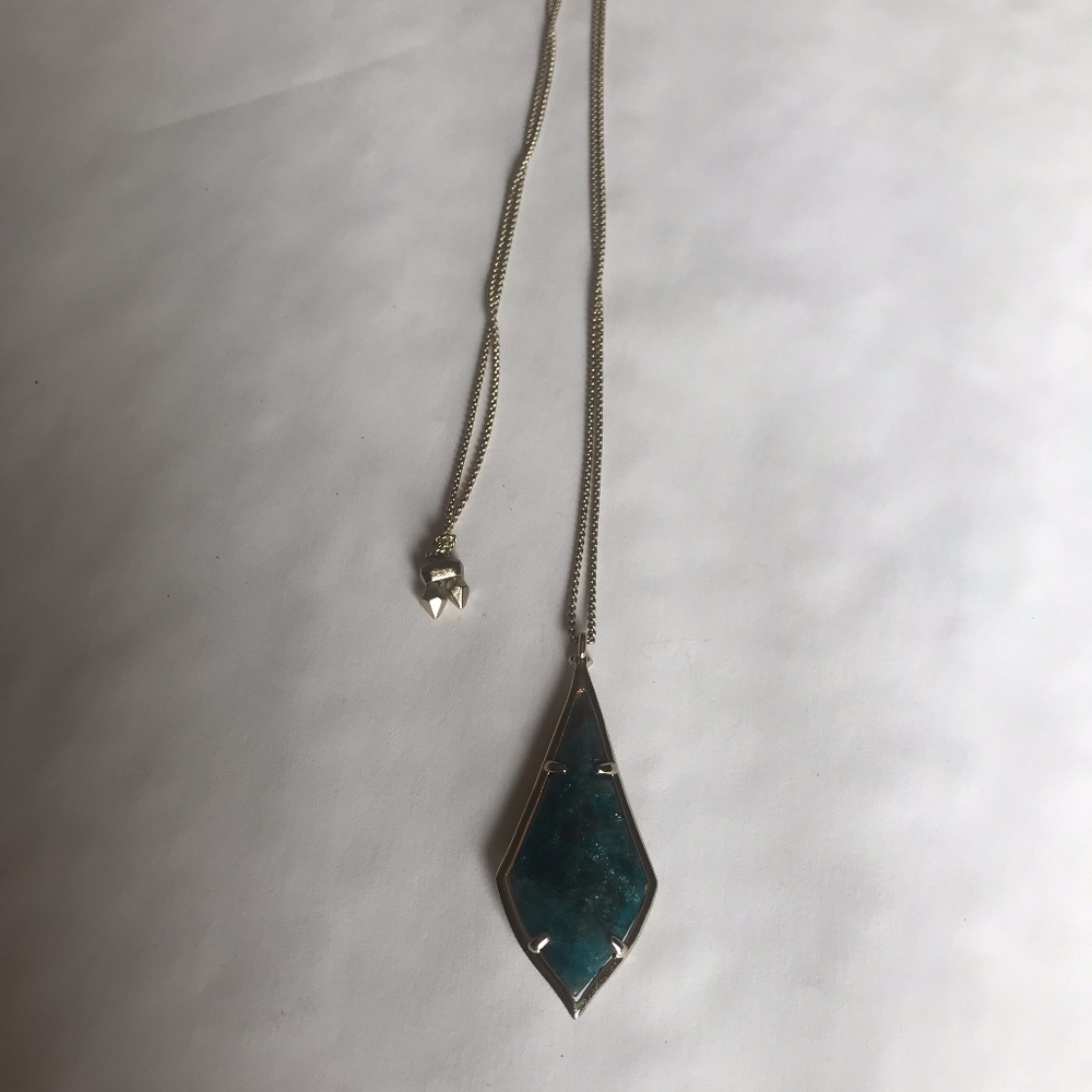Aqua Apatite/brass & Gold Damon Necklace